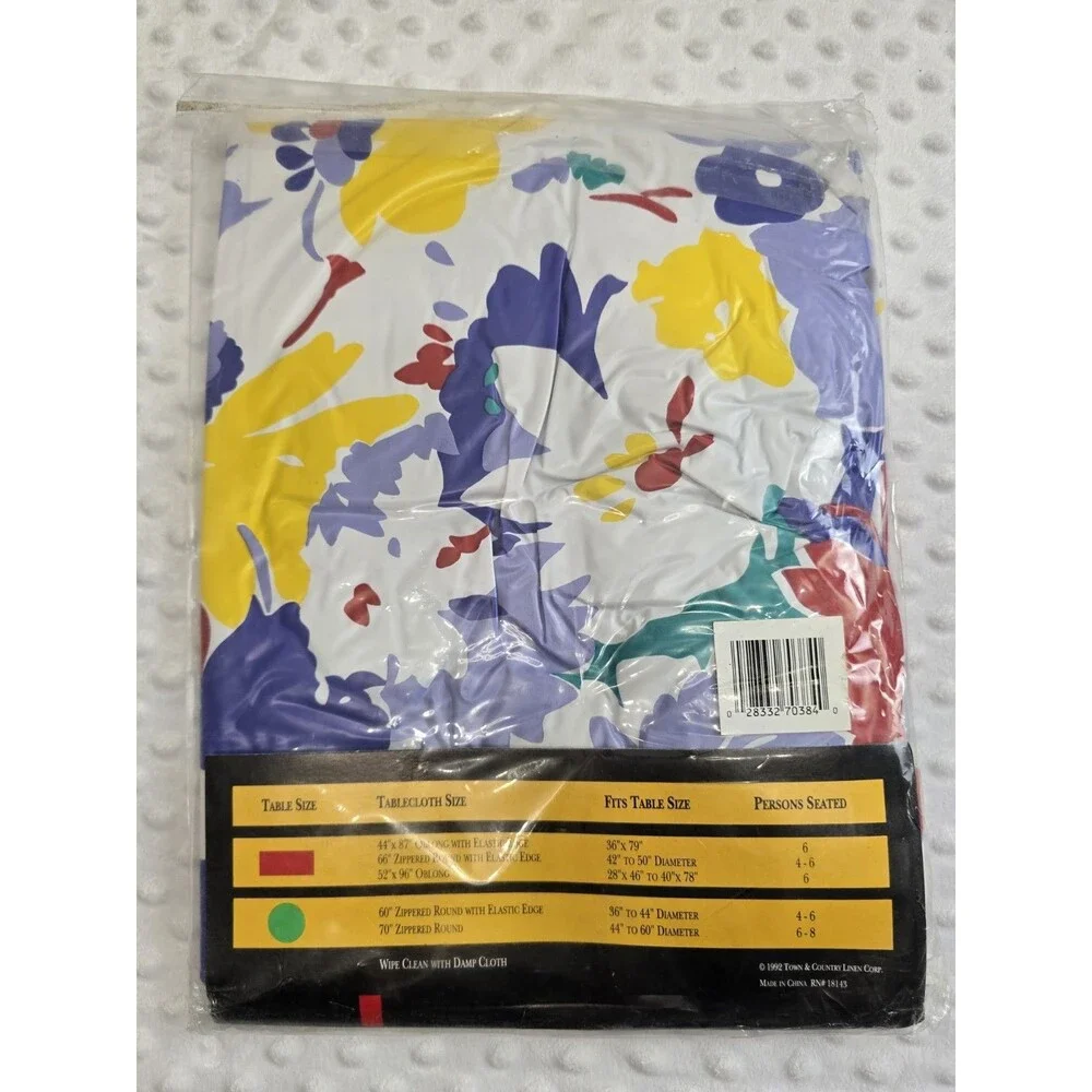 Town & Country Linen Vtg Vinyl Flannel Back Tablecloth Floral 44 X 87 Oblong New